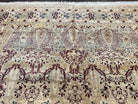 Fine Pak Persian Rug 9x12, Repeated Allover Floral Cypress Tree Motif, Cream and Dark Blue, Hand Knotted Pakistani Oriental Carpet 9 x 12 - Jewel Rugs