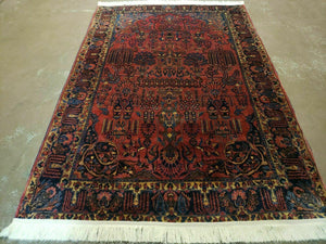 4' 5" X 6' 4" Authentic Antique Oriental Floral Red Allover Wool Rug - Jewel Rugs