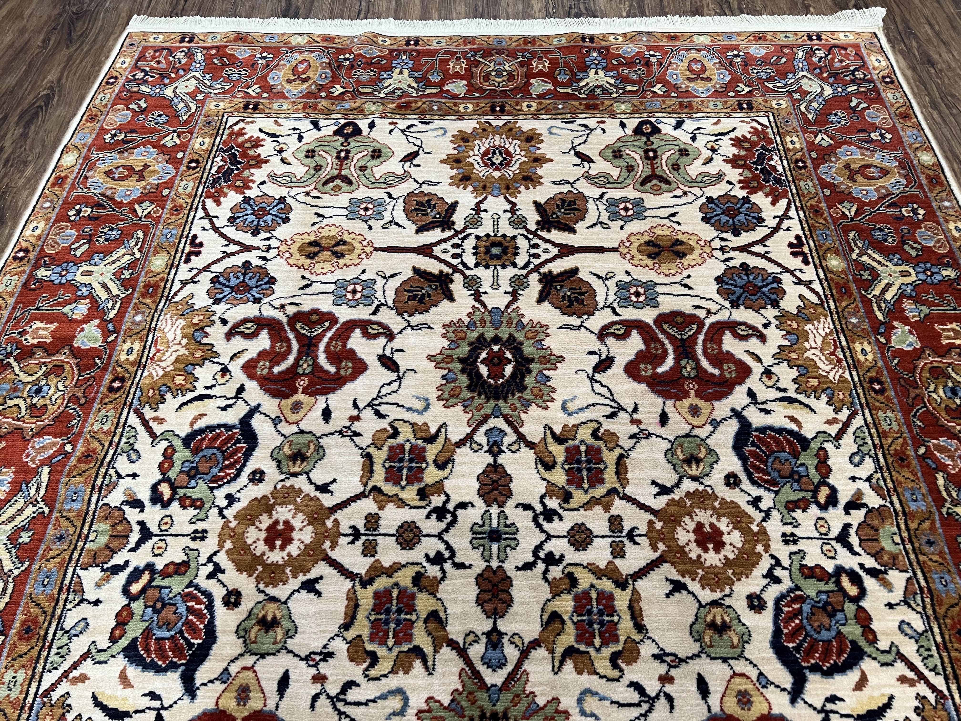 Karastan Rug 5.7 x 7.11 English Manor Stratford Pattern, Wool Karastan Carpet, Oriental Rug, Vintage Rug 6x8, Allover Pattern, Cream Red - Jewel Rugs