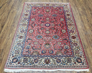 Semi Antique Persian Kashan, Red & Cream, Hand-Knotted, Wool, 4' 8" x 6' 6", Pair A - Jewel Rugs