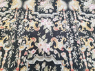 Vintage Black Aubusson Area Rug 8x10, Large Flowers Chinese Aubusson Carpet 7.9 x 10, Wool Hand-Knotted Floral Pattern Flat Weave Rug Nice - Jewel Rugs