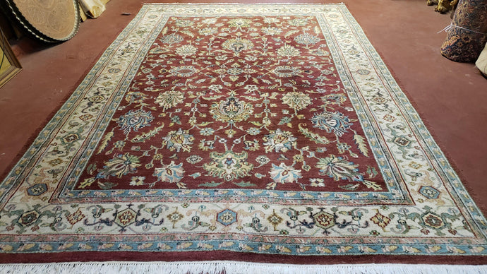 8x12 Indo-Mahal Rug Indian Oriental Carpet Floral Pattern Red & Beige Wool Vintage Handmade Hand-Knotted Traditional Home - Jewel Rugs