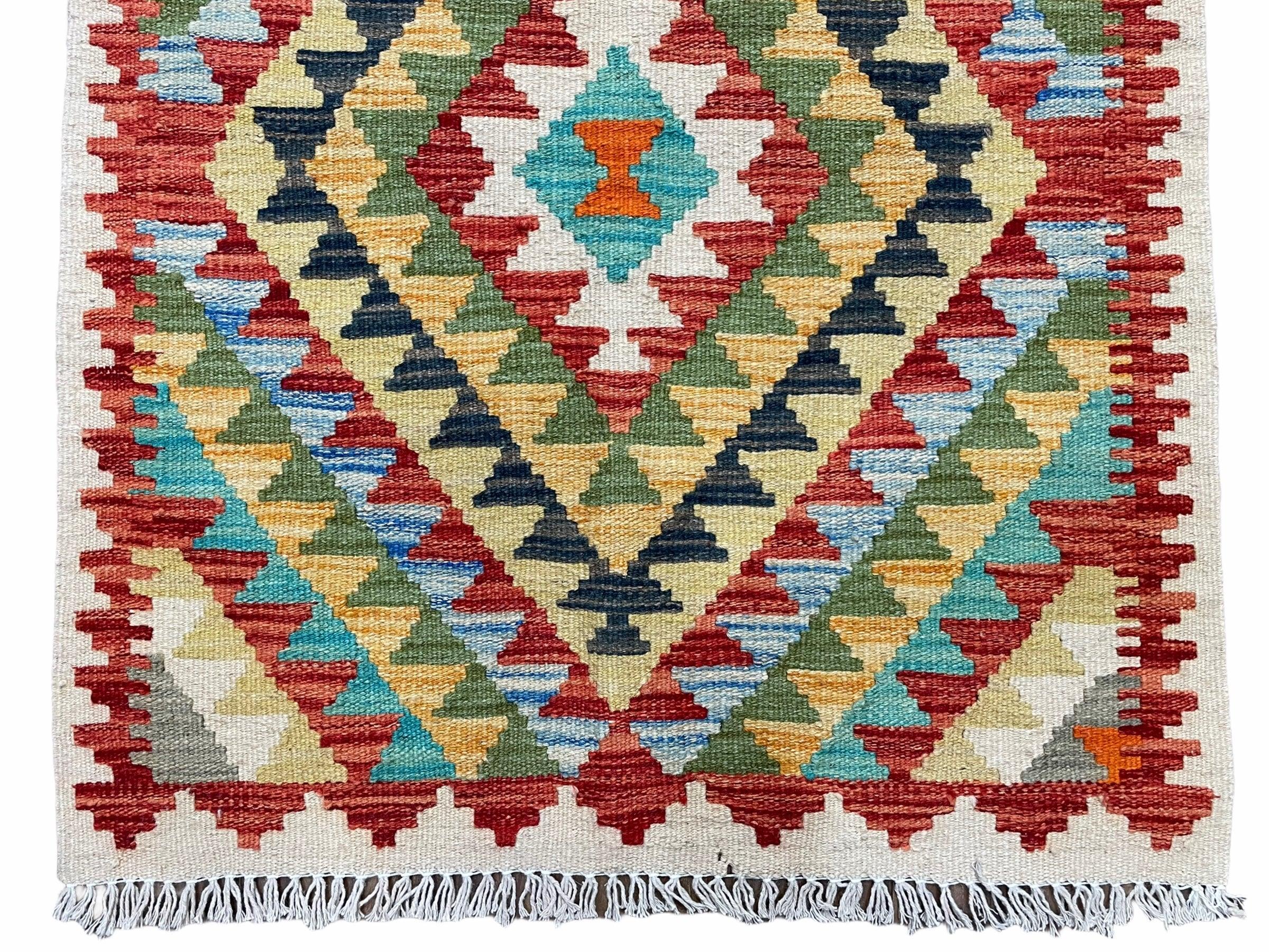 Small Kilim Rug 2x3 Colorful Turkish Kilim Accent Rug New Flatweave Wool Kilim Chobi Kilim Diamond Zigzag Playroom Rug - Jewel Rugs