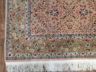 Turkish Hereke Rug 4x6, Wool on Cotton Turkish Hereke Carpet 4 x 6 ft, Handmade Hand Knotted Fine Oriental Rug, Light Coral Red and Green - Jewel Rugs