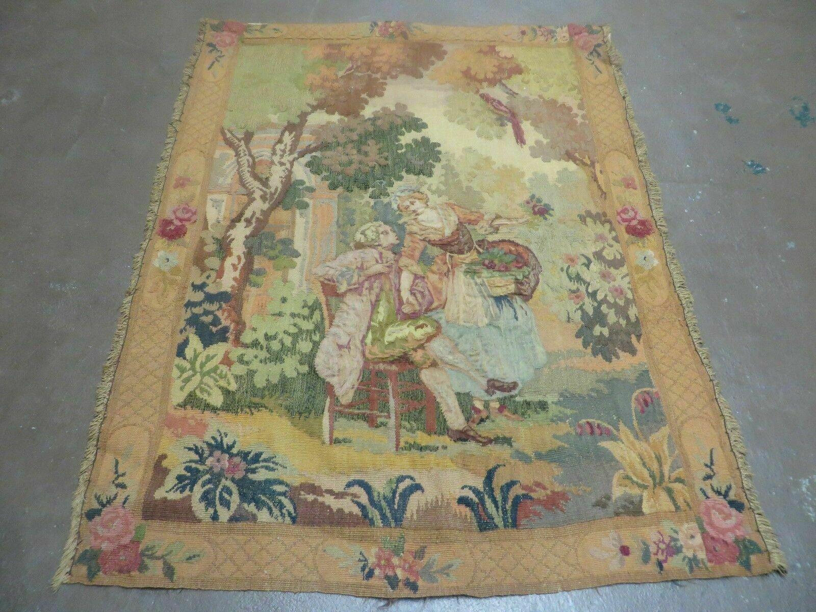 Antique Tapestry 3x4, European French Tapestry, Hand Loomed Victorian Tapestry, Vintage Wool Tapestry 3 x 4 ft - Jewel Rugs