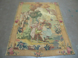 Antique Tapestry 3x4, European French Tapestry, Hand Loomed Victorian Tapestry, Vintage Wool Tapestry 3 x 4 ft
