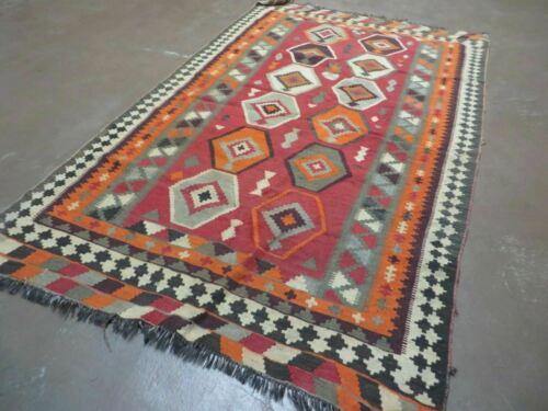 4' X 7' Vintage Turkish Kilim Hand Made Flat Weave Wool Rug Veg Dye Nice - Jewel Rugs