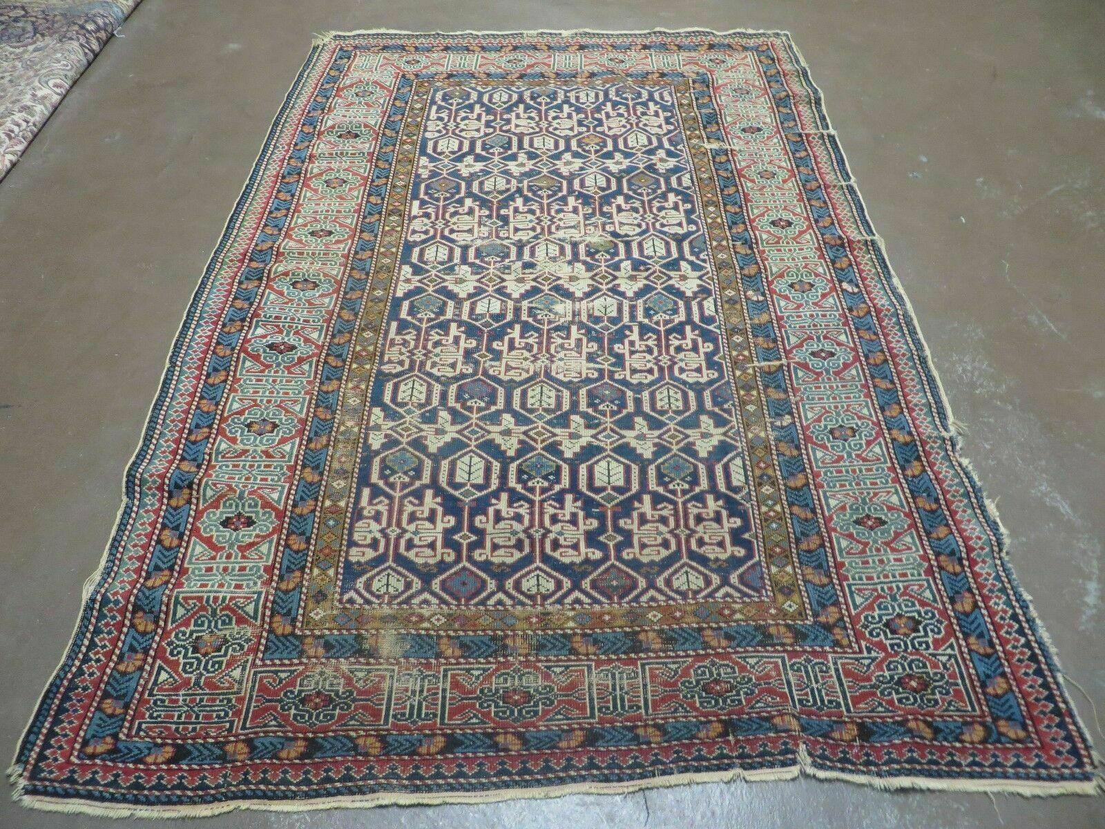 4' X 6' Antique 1880s Handmade Caucasian Kuba Wool Rug Carpet Highly Detailed - Jewel Rugs