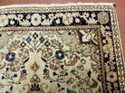 Small Persian Rug 2.4 x 3, Tiny Persian Sarouk Carpet, Cream Navy Blue, Floral Medallion, Vintage Wool Rug, Handmade Hand-Knotted Oriental Rug - Jewel Rugs