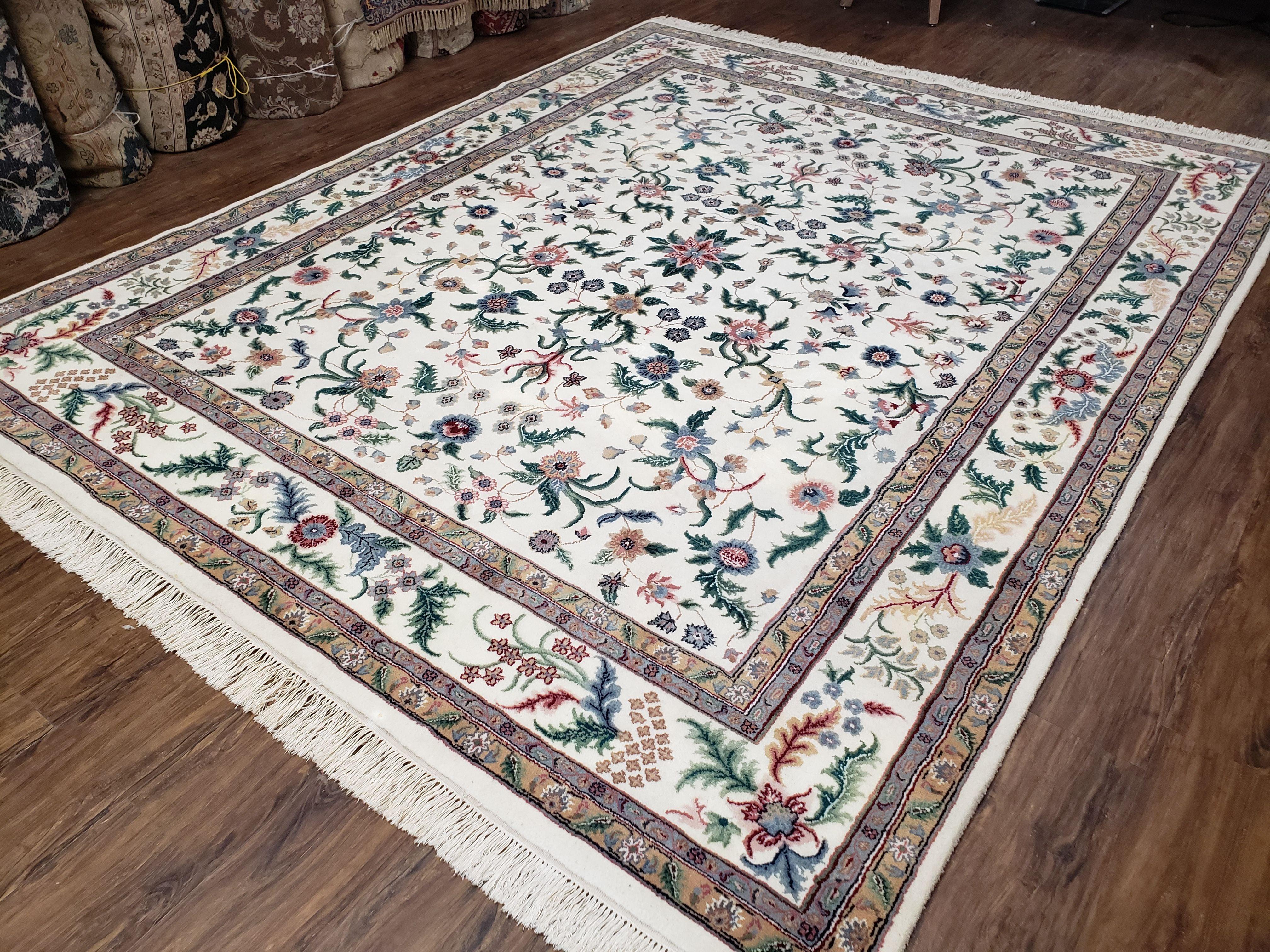 8x10 Handmade Floral Wool Rug Veg Dyes Indian Oriental Carpet Beige Hand-Knotted - Jewel Rugs