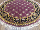 6ft Round Mauve Hand-Knotted Vintage Carpet, Nepalese Aubusson Area Rug 6x6, Wool Hand-Knotted Red/Purple & Black Circular Rug 6 x 6 ft - Jewel Rugs