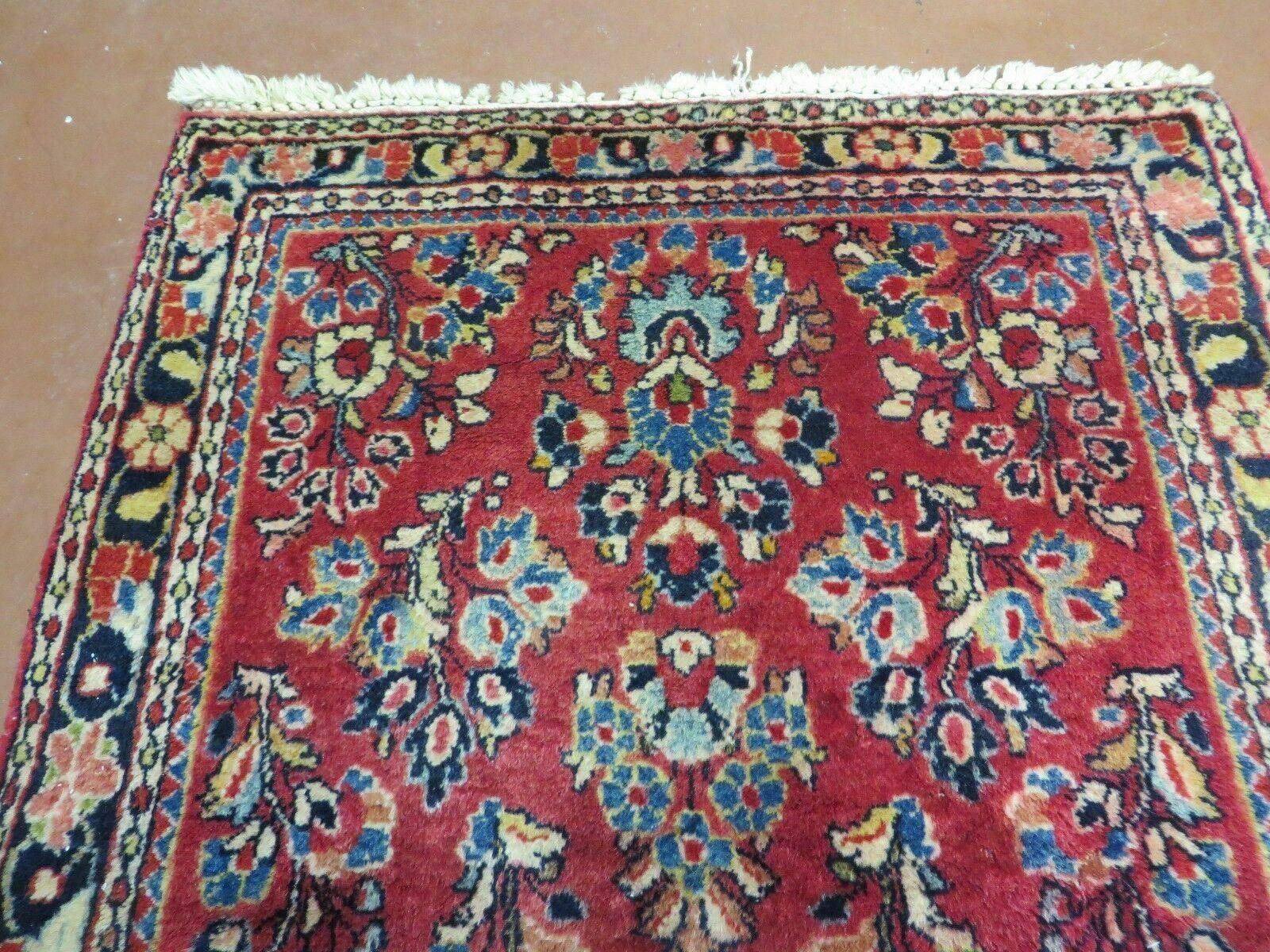 2' X 4' Antique Hand-Knotted Handmade Indian Floral Wool Rug Carpet Red Nice - Jewel Rugs