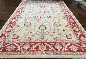Peshawar Rug 8x12 Pakistani Carpet, Oriental Rug 8 x 12 Chobi Rug, Beige and Red, Allover Large Floral Design, Hand Knotted Vintage Wool - Jewel Rugs