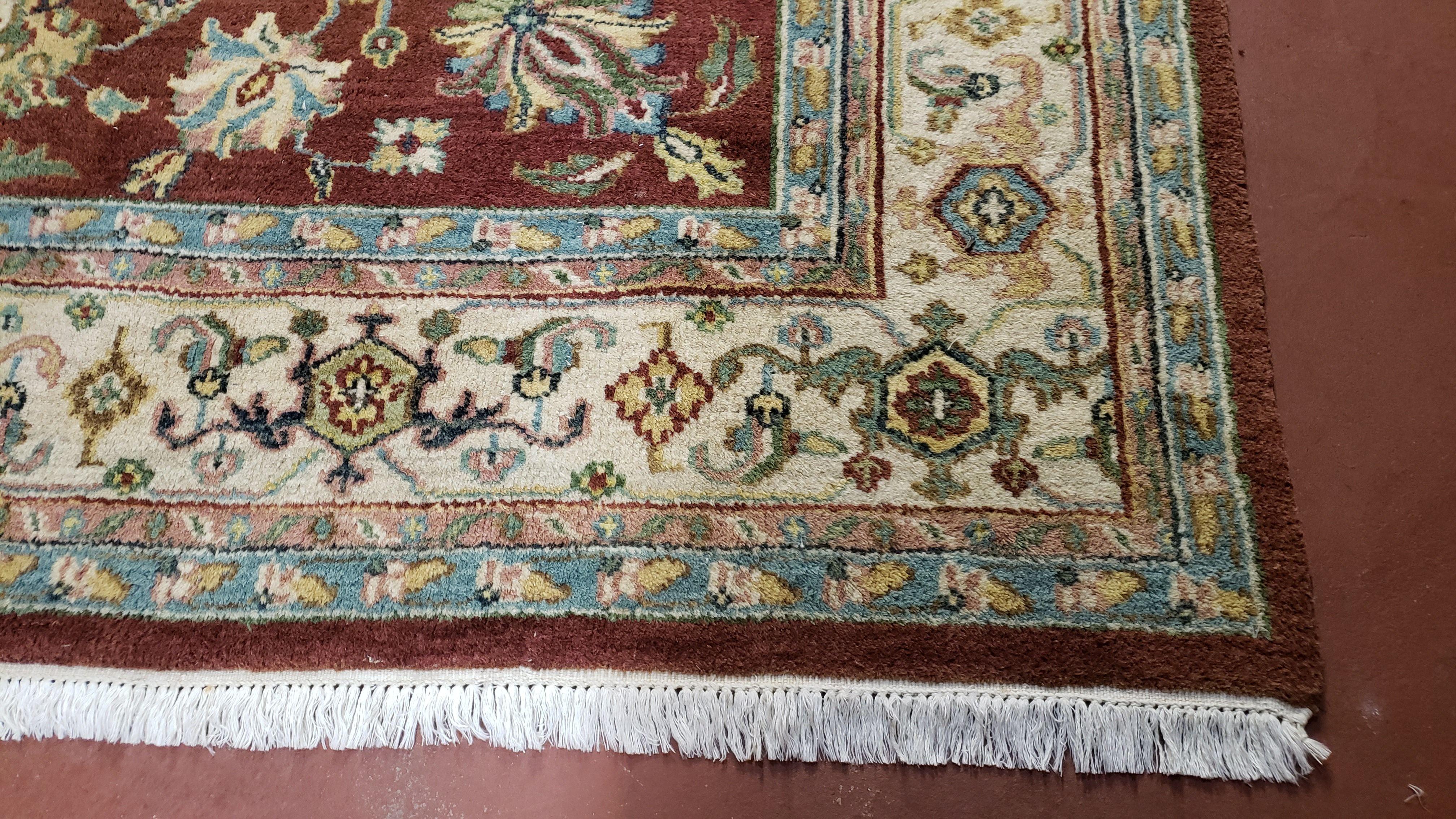 8x12 Indo-Mahal Rug, Floral Allover, Red & Beige, Wool Vintage Handmade Traditional Carpet - Jewel Rugs