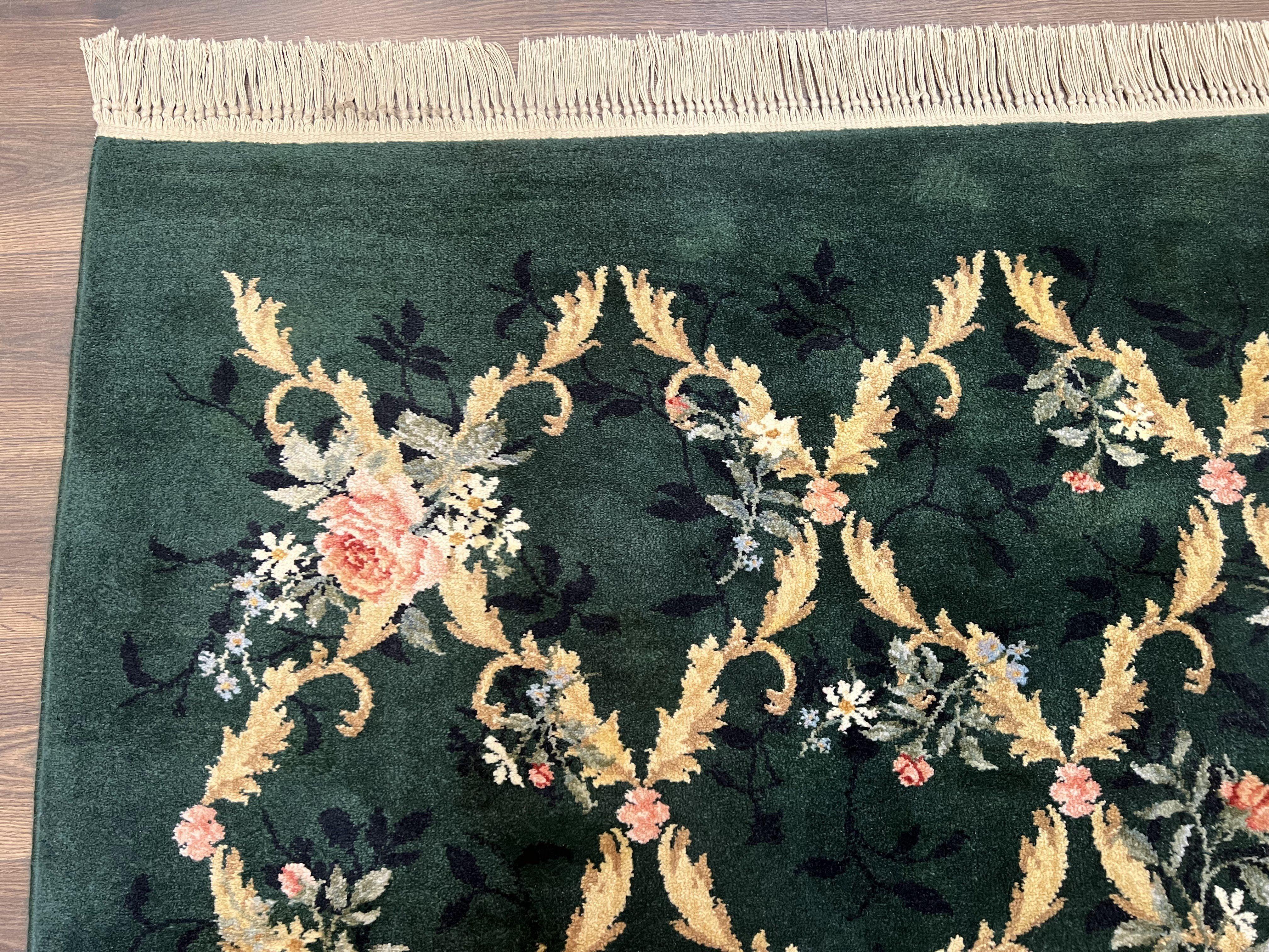 Karastan Garden of Eden Rug 8.8 x 11.8, Green Savonnerie 509/1733, Original Discontinued Karastan Rug, Floral Panel Wool Rug, Vintage Carpet - Jewel Rugs