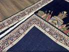 Persian Kirman Rug 5x8, Navy Blue and Beige, Persian Lion with Sword and Sun Motif, Hand Knotted Wool Fine Oriental Carpet, Semi Antique - Jewel Rugs