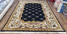 Nepal Rug 6x9, New Aubusson Nepalese Tibetan Carpet 6'1" x 8' 8", Hand-Knotted Wool, Unused, Black & Cream, Savonnerie Pattern, Soft Pile - Jewel Rugs