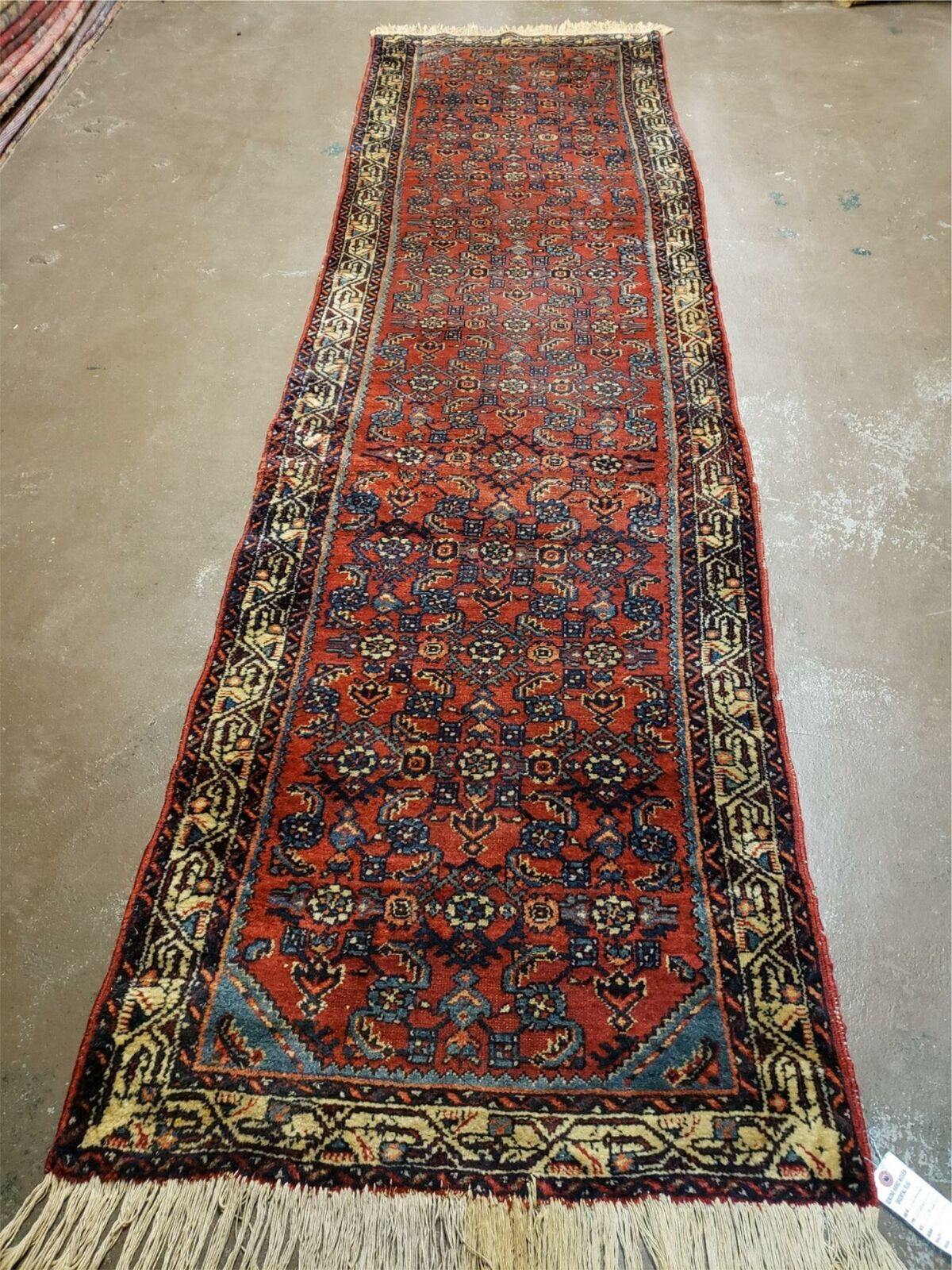 2' 9" X 10' Antique Handmade Wool India Floral Oriental Runner Rug Red - Jewel Rugs