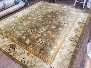 8x10 Rug - Plush Tibetan Rug - Green & Beige Floral Rug - Large Handmade Wool Rug - 250x300 Carpet - Jewel Rugs