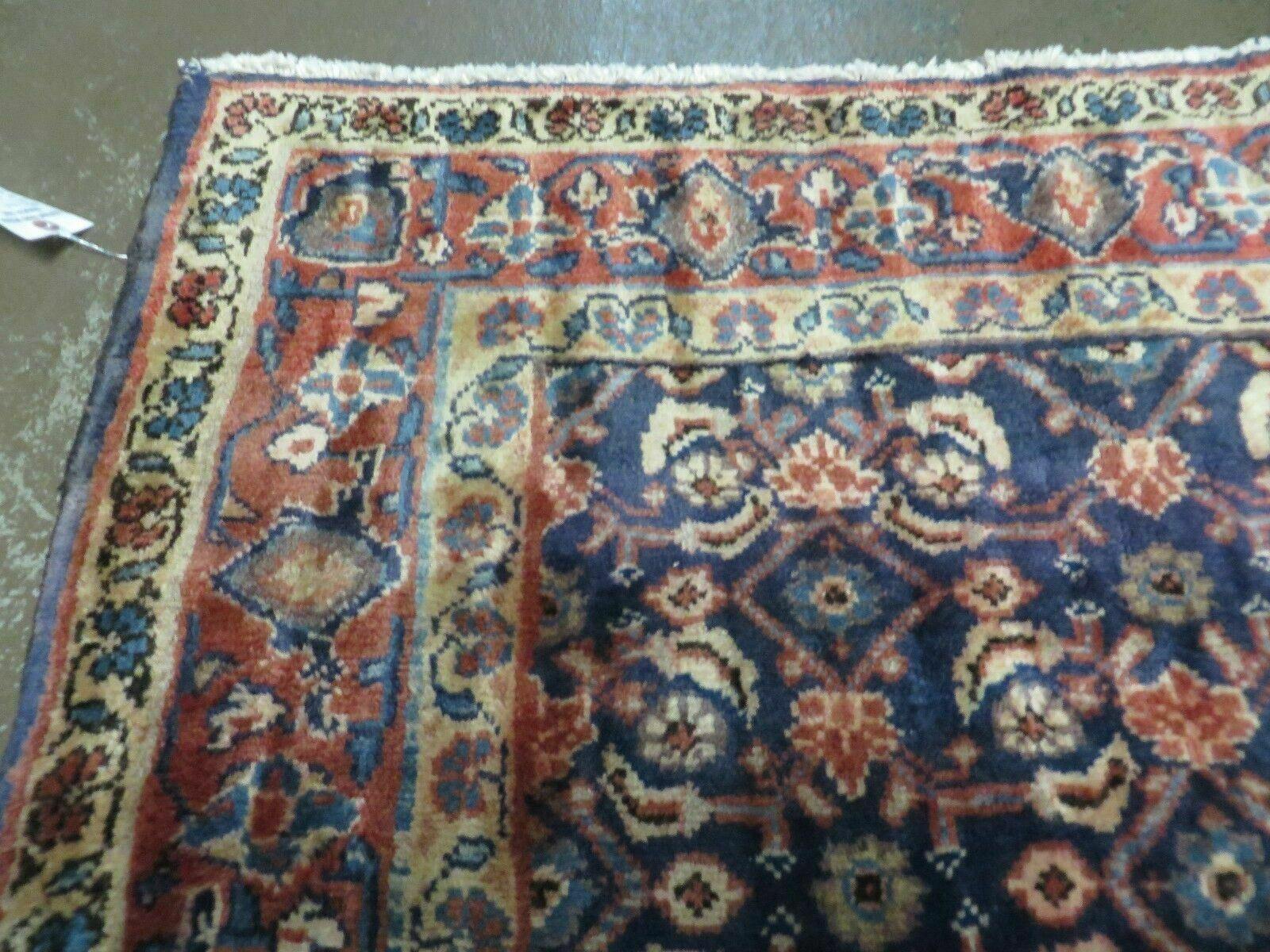 3'7" X 10' Antique Handmade India Floral Oriental Wool Runner Rug Organic Blue - Jewel Rugs