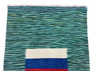 Sea Green Kilim Area Rug, White Blue Red Stripes, Russian Flag Rug, Flatweave Hand Knotted Carpet, Turkish Carpet, Wool, New, 5' 6" x 7' 10" - Jewel Rugs