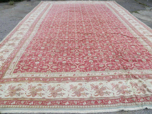 12' X 18' Palace Size Handmade Egyptian Wool Rug Carpet Soft Colors Red & Beige - Jewel Rugs