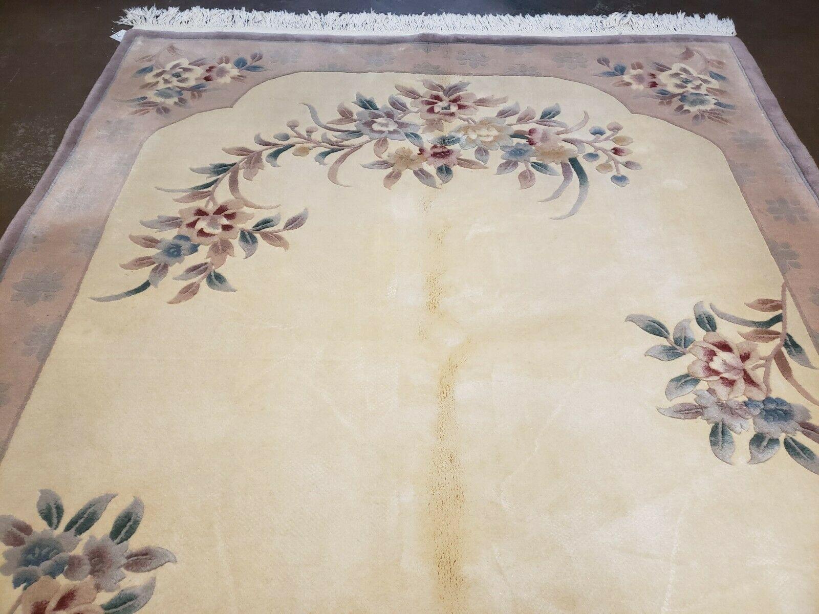 6' X 9' Handmade Art Deco Chinese Rug Plush Carving Carpet 90 Lines Floral Beige - Jewel Rugs