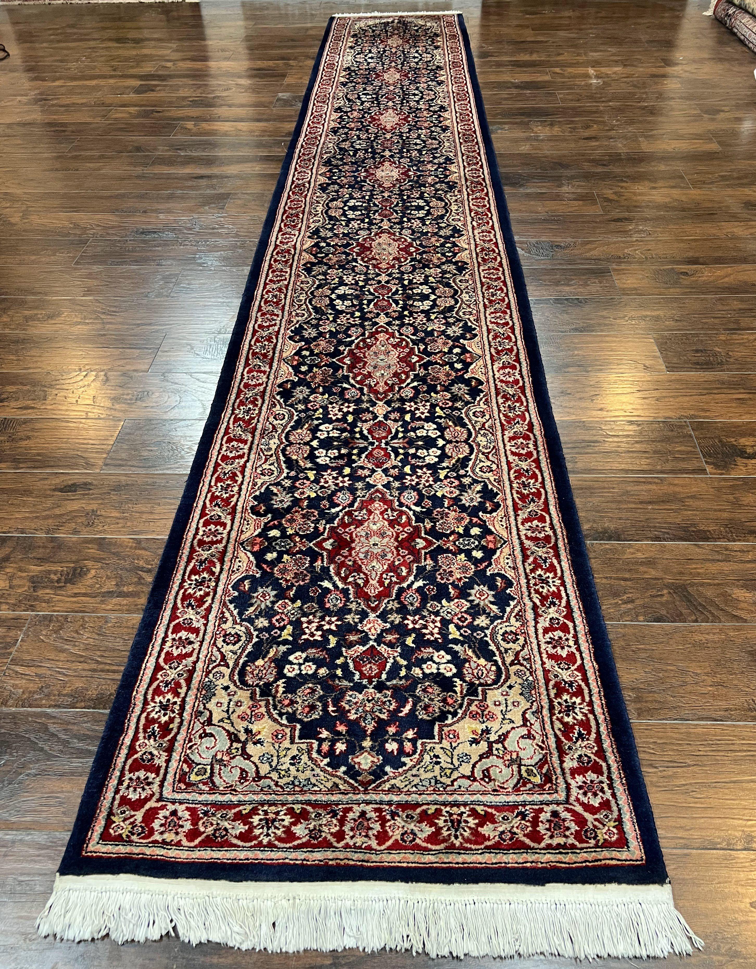 Oriental Runner Rug 2.8 x 17 ft Long Runner, Pak Persian Runner, Traditional Vintage Hand Knotted Navy Blue Red Runner Rug, Wool Hallway Rug - Jewel Rugs