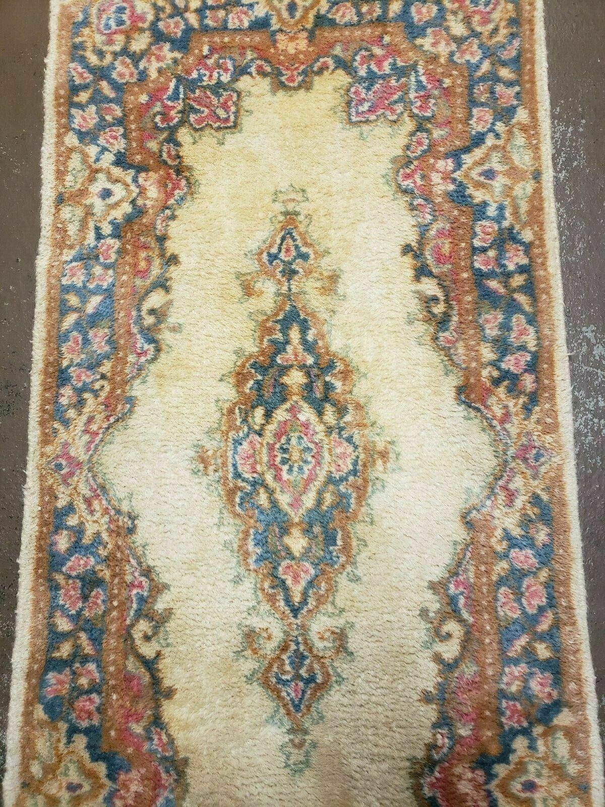 2' X 4' Vintage Floral Oriental Wool Rug Medallion Open Field Ivory Beige Nice - Jewel Rugs