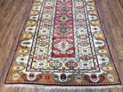 Turkish Caucasian Rug 4x7, Vintage Hand-Knotted Wool Turkish Talish Carpet 4 x 7, Cream, Burnt Orange Carmine Red Area Rug, Bohemian Rug - Jewel Rugs