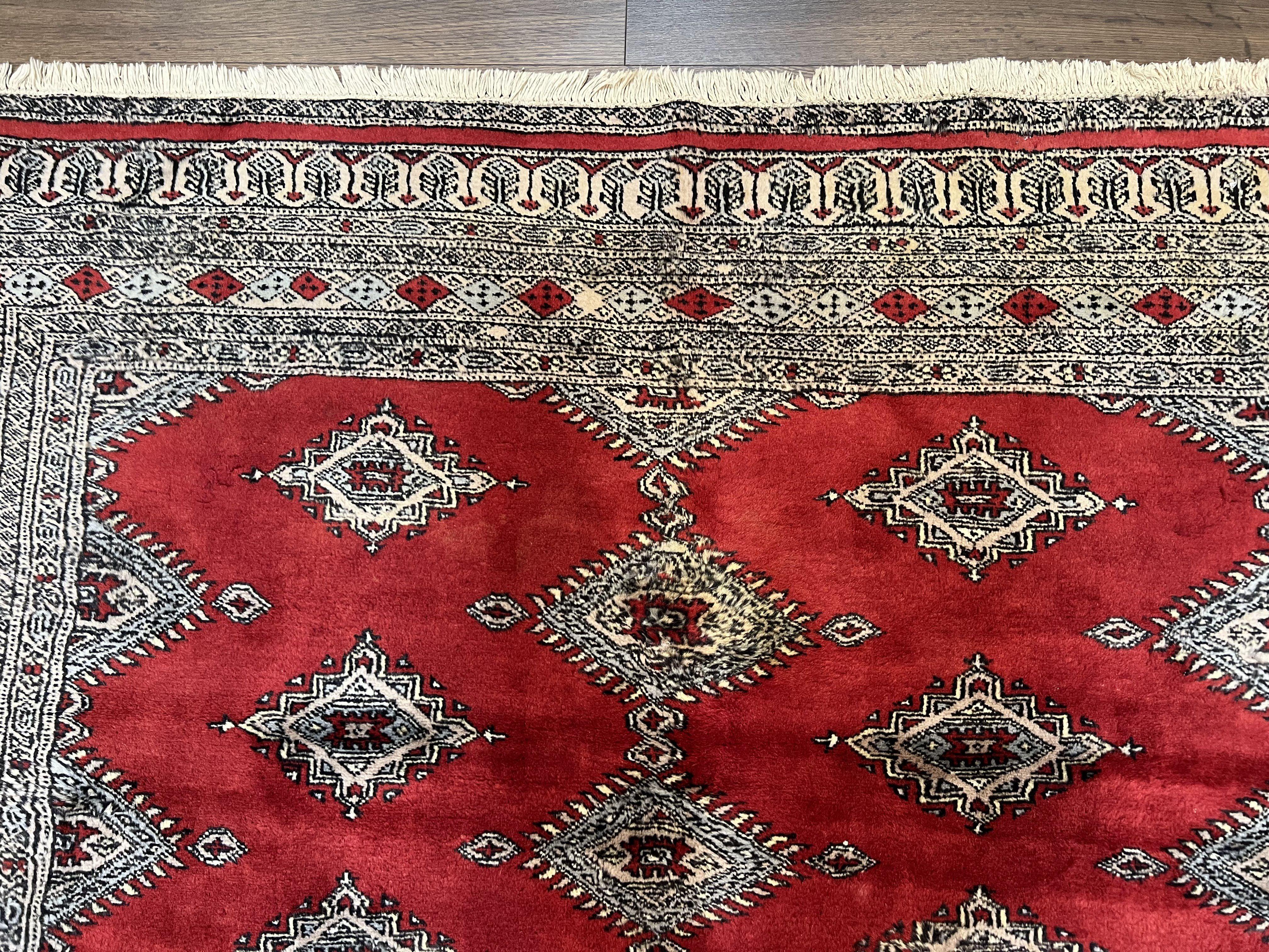 Pakistani Turkoman Rug 5x8, Turkmen Bokhara Carpet 5 x 8 ft, Red and Black, Vintage Hand Knotted Wool Area Rug, Medium Size, Bukhara Rug - Jewel Rugs