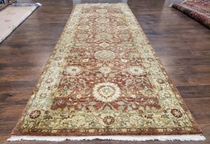 Wide Runner Rug 5 x 14.5, Vintage Indian Mahal Agra Hallway Carpet, Indo Persian Rug, Teawash, Handmade Wool Allover Large Flowers Red Beige - Jewel Rugs