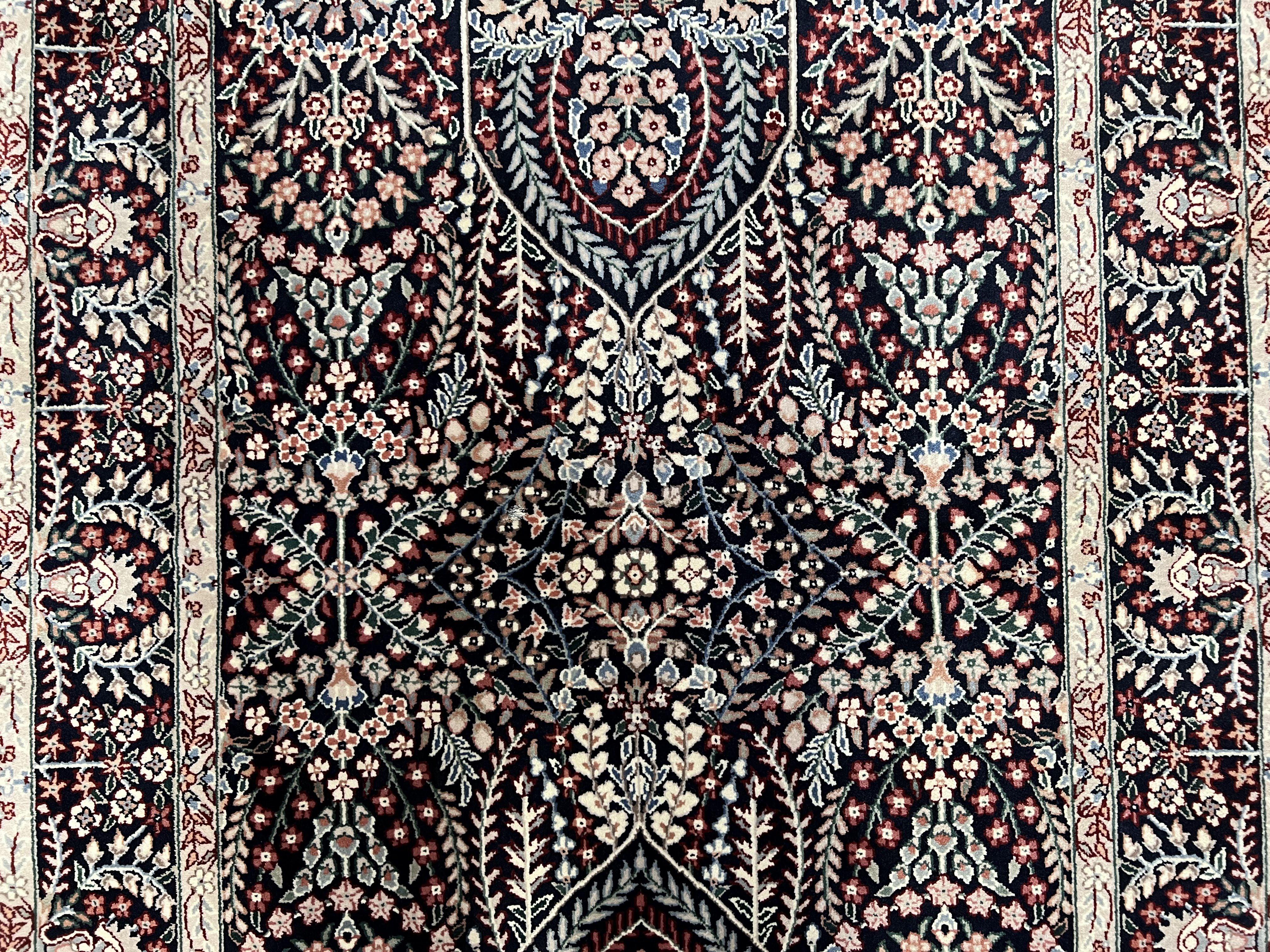 Fine Indo Kirman Persian Rug 3'9" x 6', Floral Allover Millefleurs, Persian Vase Rug Vintage Oriental Carpet Wool Handmade Black Indian Rug - Jewel Rugs