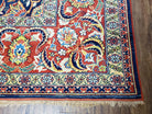 Square Turkish Mahal Rug 8 x 8.5, Colorful Square Carpet, Large 8ft Square Rug, Blue Red Yellow, Handmade Wool, Vintage, Large Flowers, Nice - Jewel Rugs