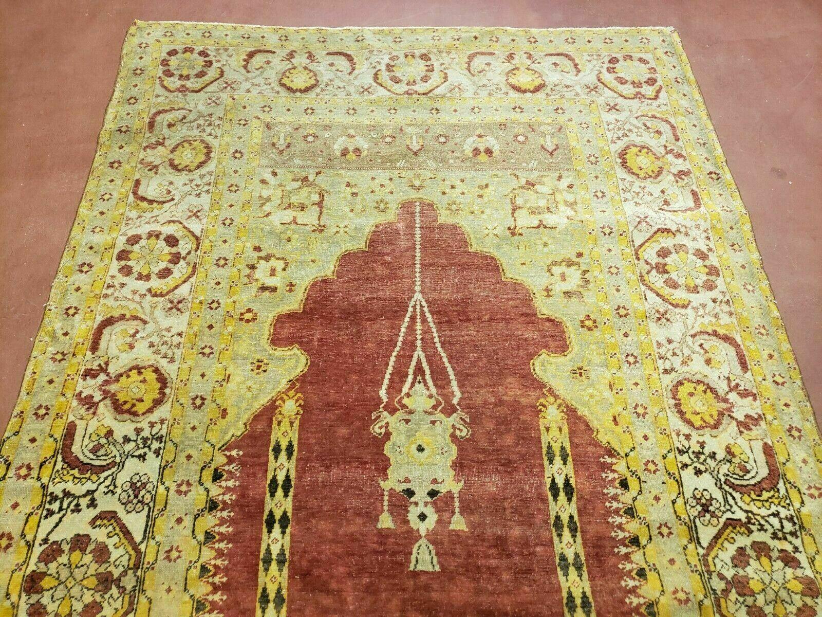 4' 5" X 7' Antique HandmadeTurkish Prayer Melas Oushak Wool Rug Mehrab Nice - Jewel Rugs