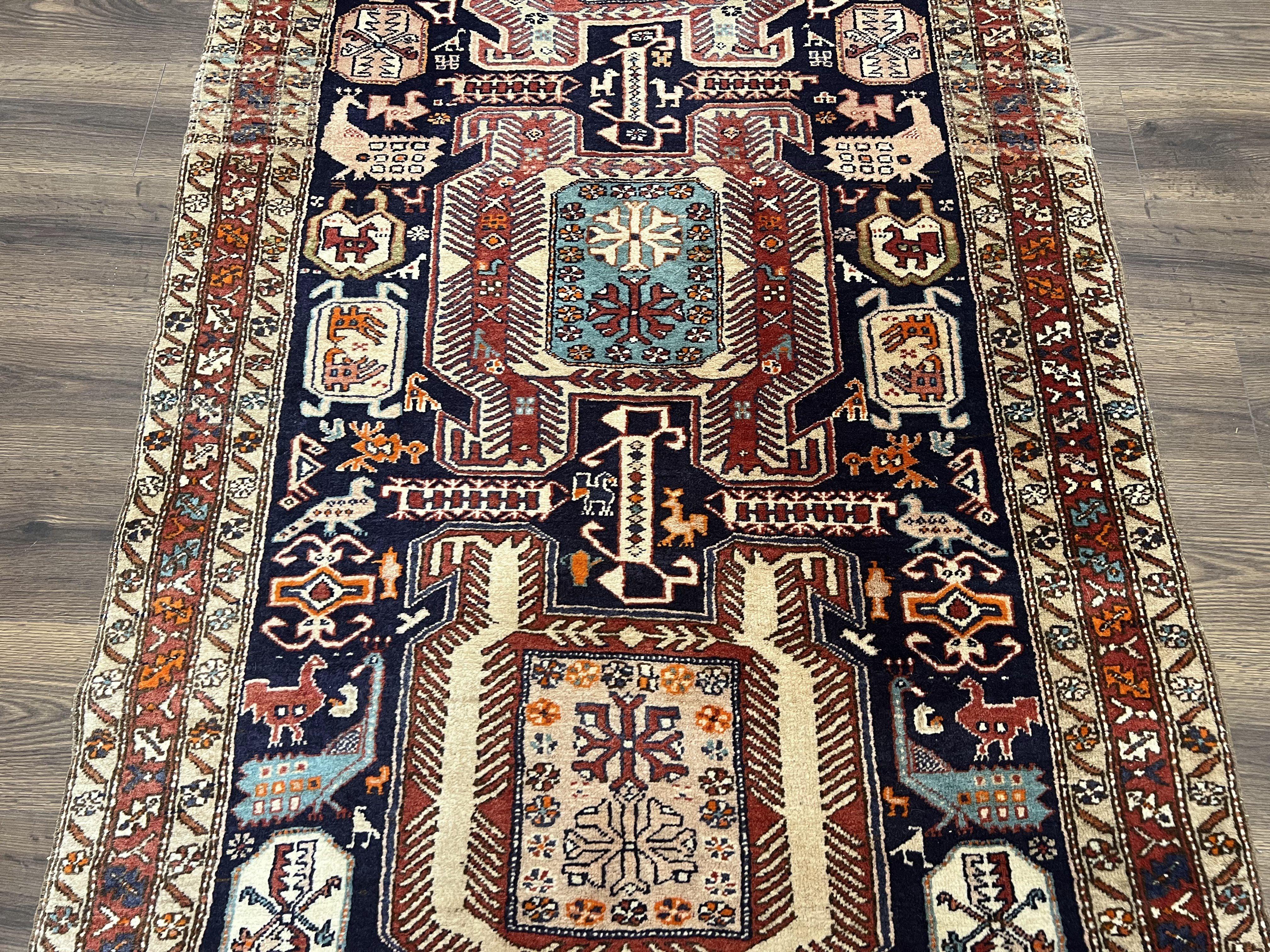 Persian Ardabil Wide Runner Rug 4x10 - Geometric Medallions & Animal Pictorials - Jewel Rugs