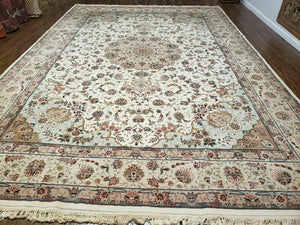 10' X 14' Vintage Handmade Pakistani Wool Silk Rug Carpet Ivory Nice - Jewel Rugs