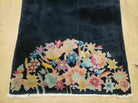 2' 6" X 5' Antique Handmade Chinese Art Deco Peking Wool Accent/Throw Rug - Black Rug with Flower Design - Jewel Rugs