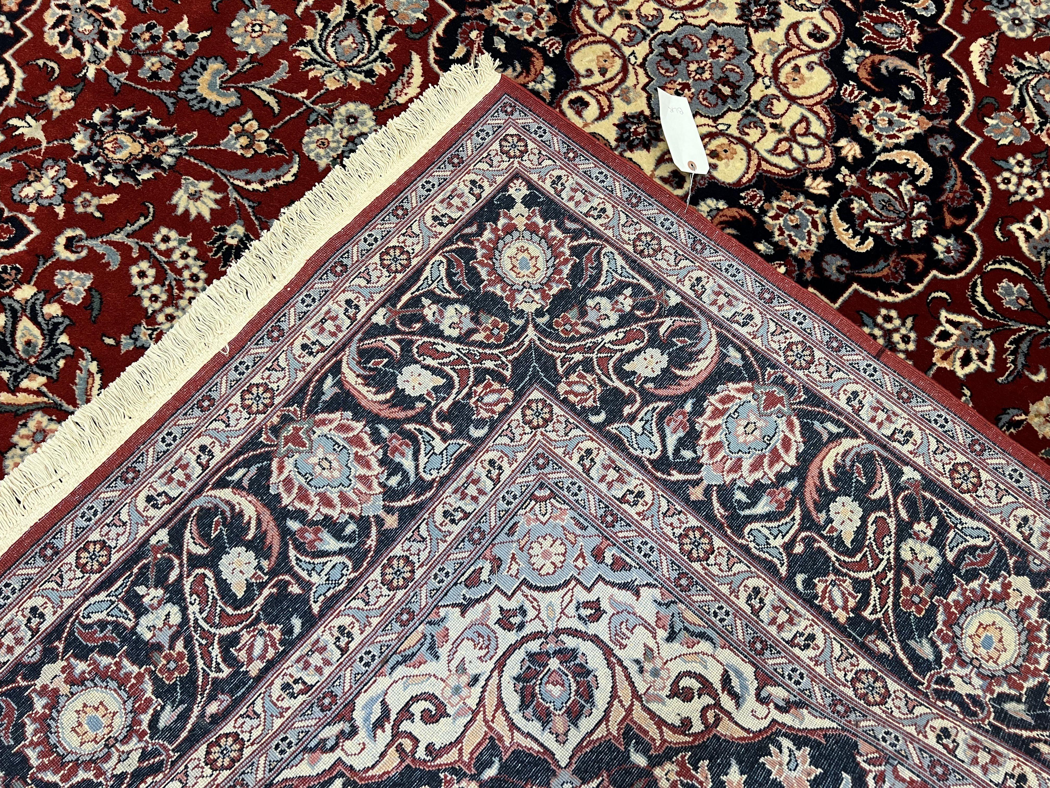 Pak Persian Rug 8x10, Vintage Pakistani Oriental Rug, Maroon Dark Blue Cream, Handmade Wool Carpet 8 x 10, Allover Floral Medallion Fine Rug - Jewel Rugs