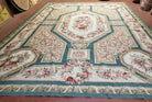 9x12 Needlepoint Rug Flatweave Carpet Aubusson Rug One-of-a-Kind Hand-Knotted Wool Rug Living Room Rug Vintage Floral Pattern Green & Beige - Jewel Rugs