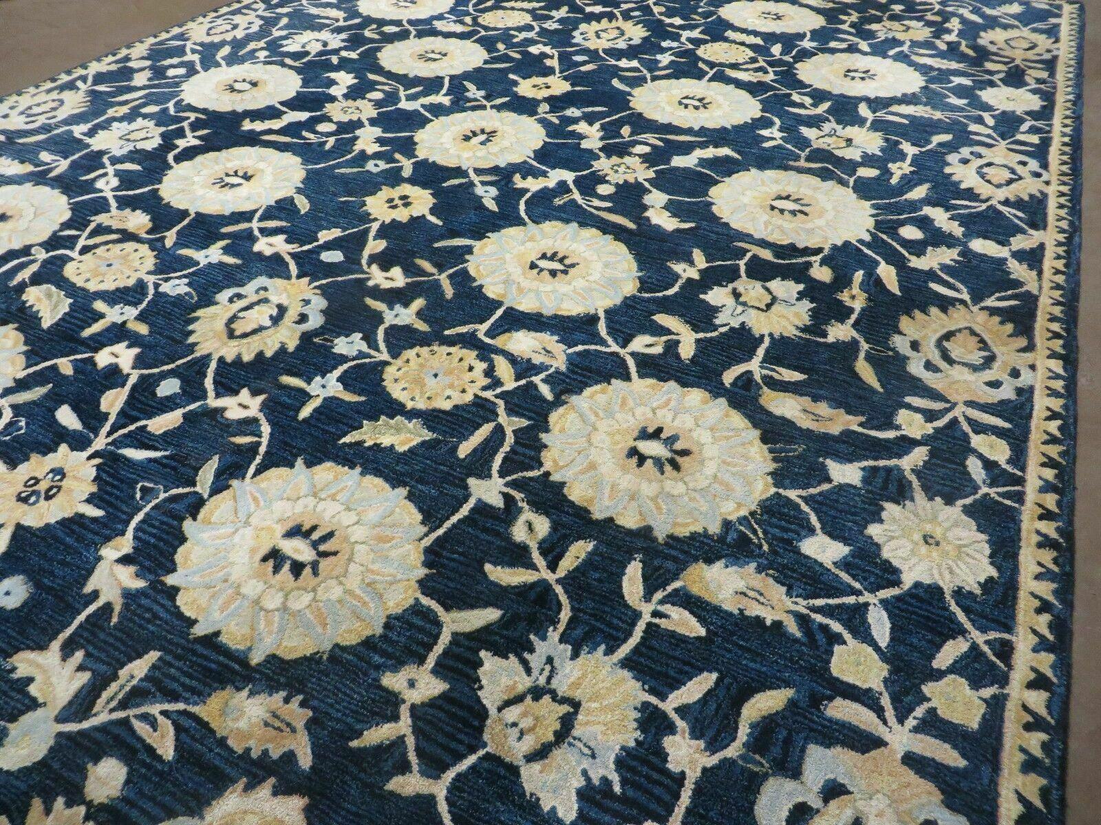 9' X 12' Safavieh Abstract Modern Hand Tufted Wool Rug Floral Flower Nice Navy - Jewel Rugs