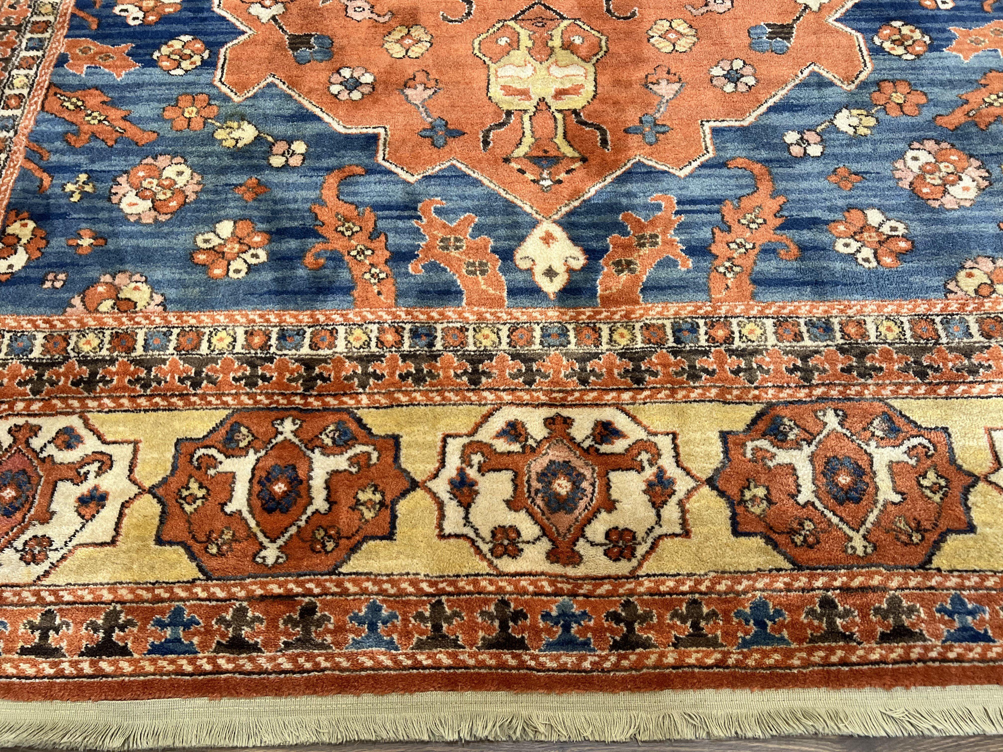 Karastan Rug 8' 2" x 11' 9", Karastan Williamsburg Rug Pattern #553 Turkish Church, Salmon Blue Golden Tan, Wool Karastan Carpet, Room Sized - Jewel Rugs