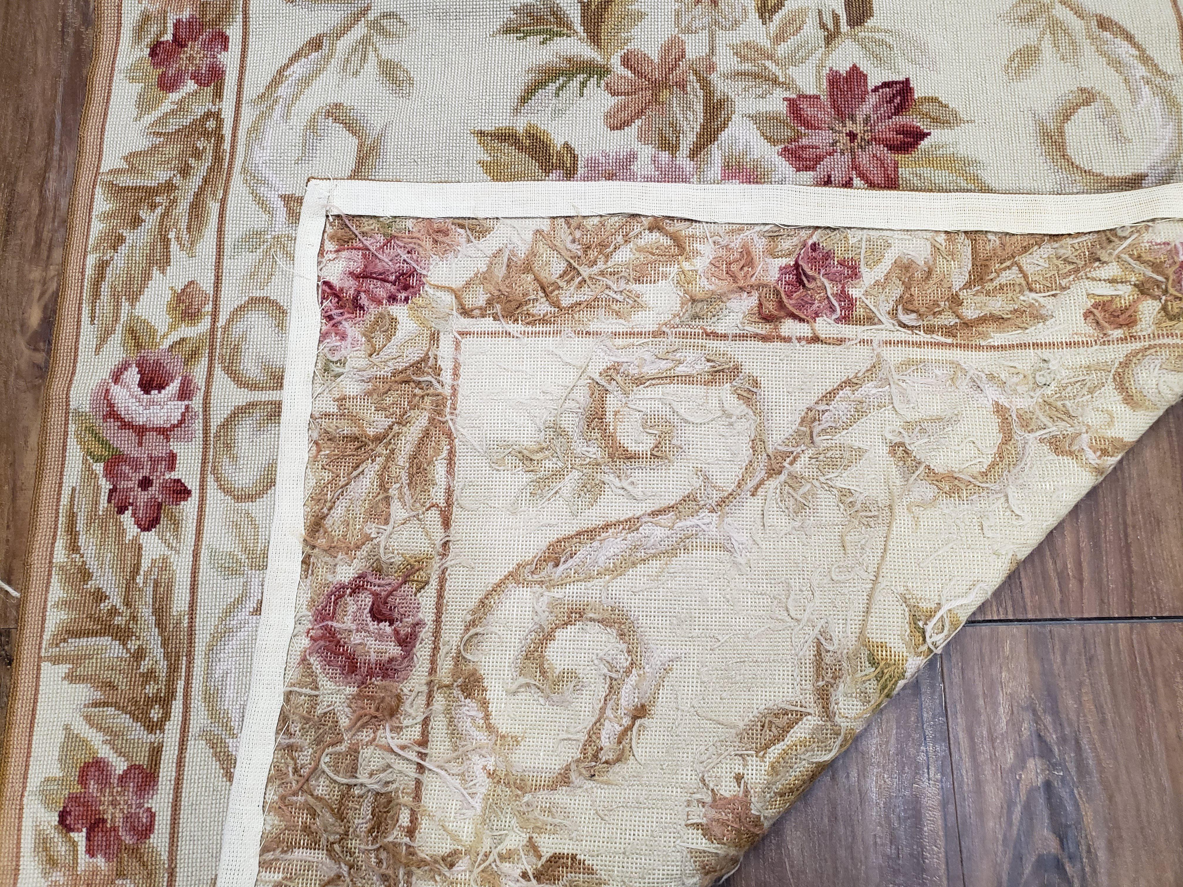 Vintage Chinese Needlepoint Rug 3x4 Hand Woven French Aubusson Floral Design, Flatweave Rug, Beige Area Rug, European Handmade Carpet 3 x 4 - Jewel Rugs