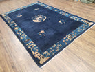 Antique Chinese Peking Area Rug, Hand-Knotted, Dark Blue, Wool, 5x7 Asian Pagoda Oriental Carpet, Rare, 5'1" x 7'6" Traditional Chinese Rug - Jewel Rugs