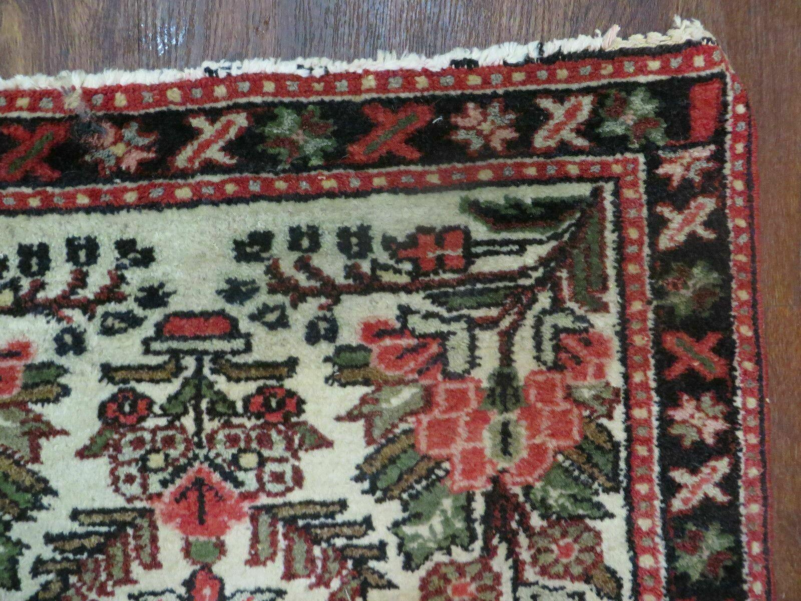 Small Persian Rug 2 x 2.5, Tiny Persian Hamadan Carpet, Cream Red, Floral Medallion, Vintage Wool Rug, Handmade Hand-Knotted Oriental Rug - Jewel Rugs