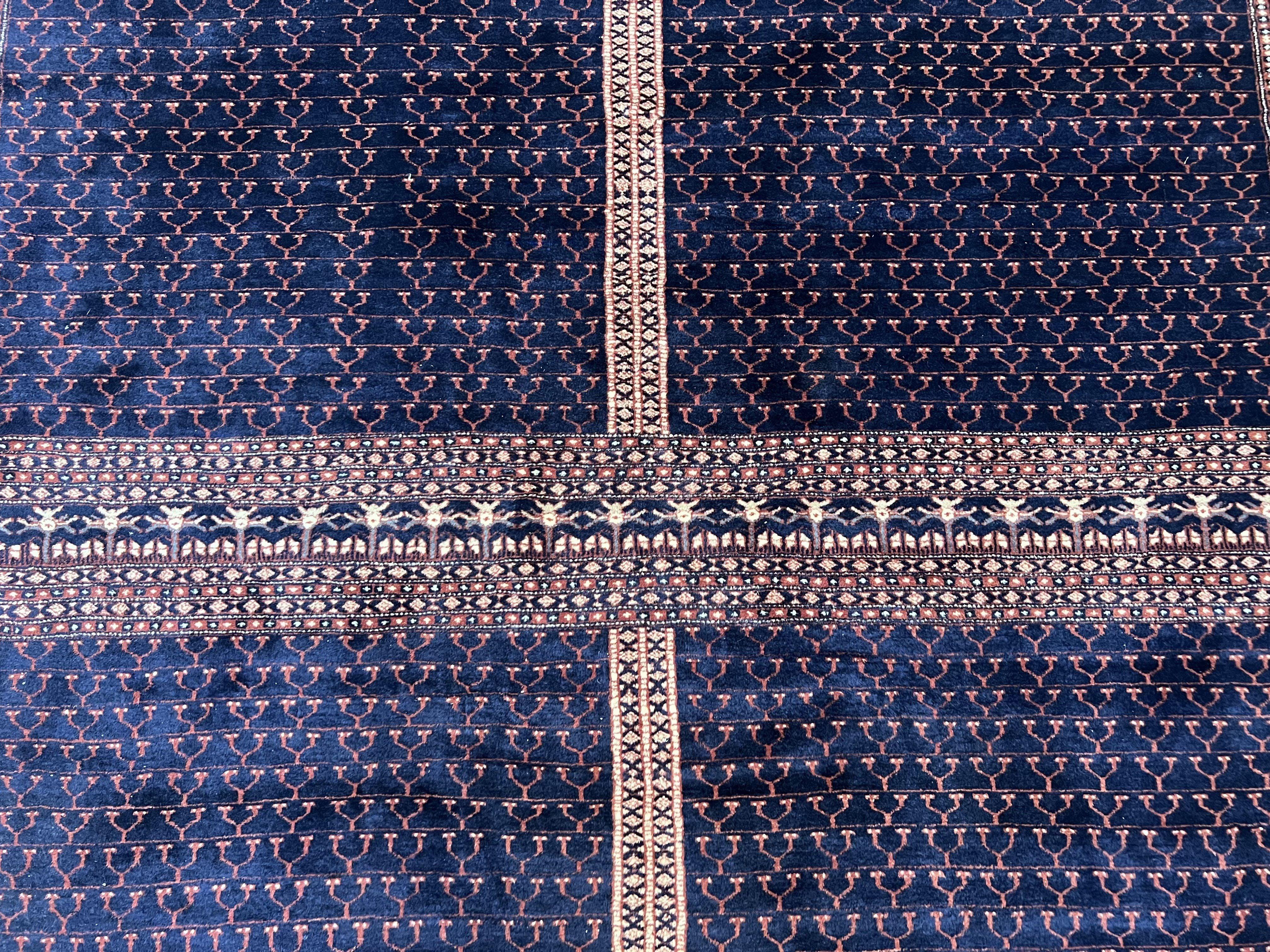 Pakistani Rug 8x11, Hand Knotted Wool Carpet, Navy Blue Red Beige, Four Season Hatchli Design, 8 x 11 Vintage Fine Oriental Rug, Room Sized - Jewel Rugs