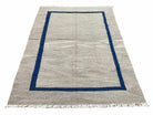 Geometric Turkish Kilim Rug 5' 7" x 7' 9", Flatweave Carpet, Minimal Design, Anatolian Carpet, Gray, Geometric, Dark Blue, Hand-Knotted, New - Jewel Rugs