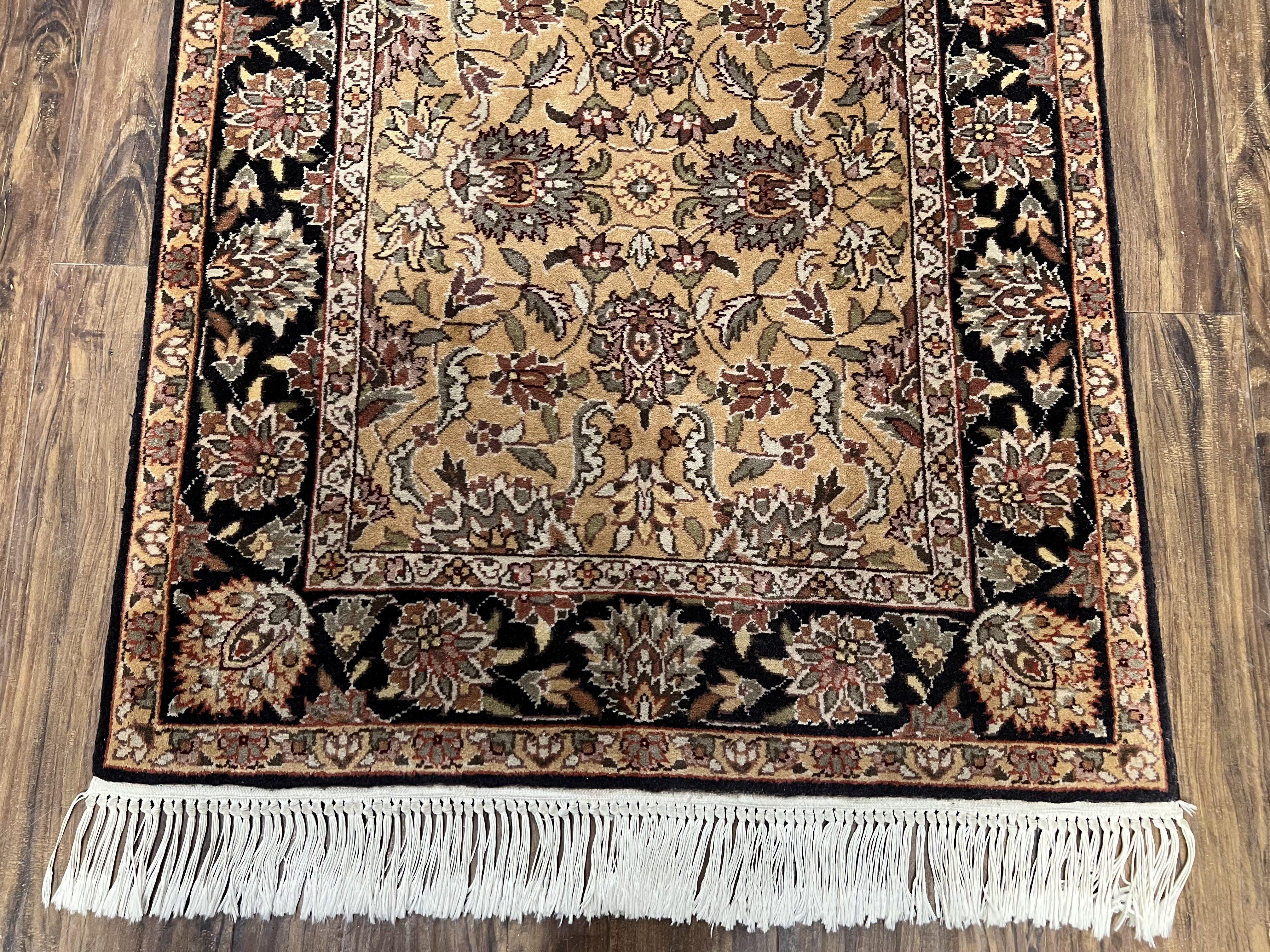 Sino Persian Runner Rug 3 x 10 ft Oriental Runner, Hand Knotted Vintage Hallway Rug, High Quality Wool 10ft Runner, Tan Black Allover Floral - Jewel Rugs