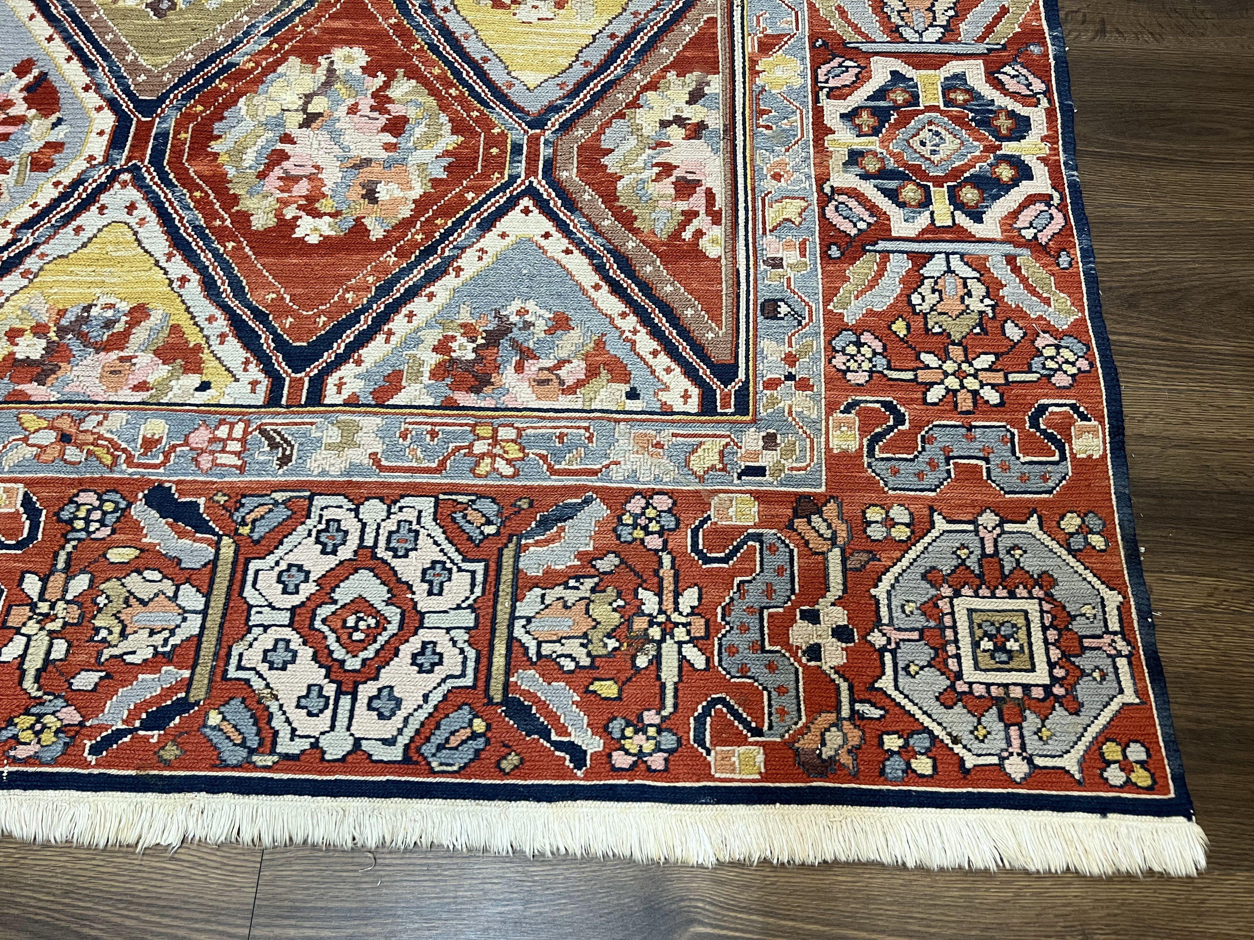 Turkish Soumak Rug 6x9, Colorful Oriental Carpet, Multicolor Sumak Kilim Rug, Red Blue Yellow Handmade Vintage Wool Area Rug 6 x 9, Boho Rug - Jewel Rugs