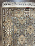 Super Fine Persian Isfahan Rug 3x5 ft, Kork Wool on Silk Foundation, Repeated Floral Motif, Taupe Tan Hand Knotted Oriental Carpet 3 x 5 ft, Signed - Jewel Rugs